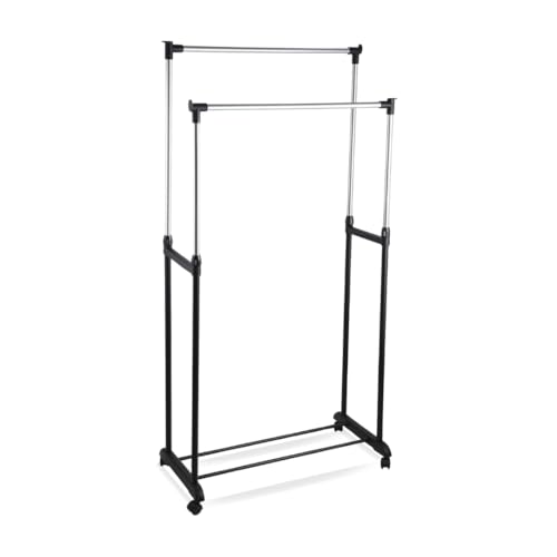 Parence.- Doppelter Kleiderständer auf Rädern - Aluminium und Kunststoff - Doppelte Stangen- und Schuhaufbewahrung - Verstellbar bis zu 160 cm Parence.- Doppelter Kleiderständer auf Rädern - Aluminium und Kunststoff - Doppelte Stangen- und Schuhaufbewahrung - Verstellbar bis zu 160 cm von PARENCE