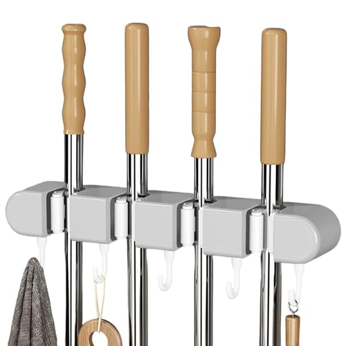 PARFCO Besenhalter, Selbstklebend Gartengeräte Halterung, Grau Besenhalterung, 4 Clips Und 5 Haken Halterung Gartengeräte, für Küche, Garage, Garten, Balkon PARFCO Besenhalter, Selbstklebend Gartengeräte Halterung, Grau Besenhalterung, 4 Clips Und 5 Haken Halterung Gartengeräte, für Küche, Garage, Garten, Balkon von PARFCO