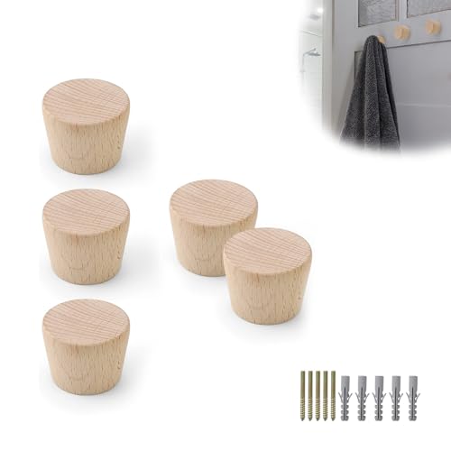 PARFCO Kleiderhaken Holz, 5 Stück Holzhaken, Hölzerne Wandhalterung mit Schraubbefestigung Haken Holz, Hohe Tragfähigkeit, für Aufhängen Kleidung, Taschen, Handtüchern von PARFCO