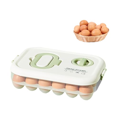 PARFCO Kühlschrank Organizer Eier, Eier Aufbewahrungsbox mit Timer, 24 Fächer Tragbarer Eierhalter, Eierbox Kunststoff mit Deckel, für Küchenkühlschrank, Esstisch, Schrank von PARFCO