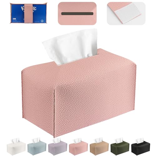 PARIERIS Taschentuchbox-Abdeckung, PU-Leder, rechteckig, Taschentuchbox, Organizer, Spender für Badezimmer, Küche, Zuhause, Büro, Tischplatte (SoftPink, hoch) von PARIERIS