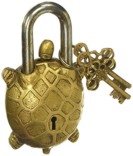 PARIJAT HANDICRAFT Funktionales Messing schöne Vorhängeschlösser mit zwei Schlüsseln Gartenschloss Funktionales Messing Schildkröte Vorhängeschloss 14 cm mit zwei Schlüsseln von PARIJAT HANDICRAFT