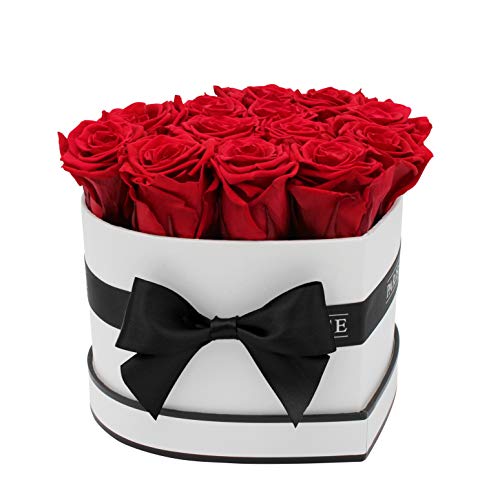 PARIS EN ROSE Rosenbox Herz | mit 13 Bordeaux-roten Infinity Rosen Größe XL | herzförmige Box in Weiß mit Schwarz | ewige Rose | 3 Jahre haltbar | Grußkarte von PARIS EN ROSE