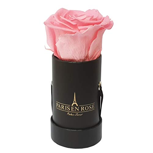 PARIS EN ROSE Mini Rosenbox Palais-Secret | 3 Jahre haltbar | Schwarze Flowerbox mit Pinker (Madelaine) Infinity Rose | 1 konservierte Blume von PARIS EN ROSE