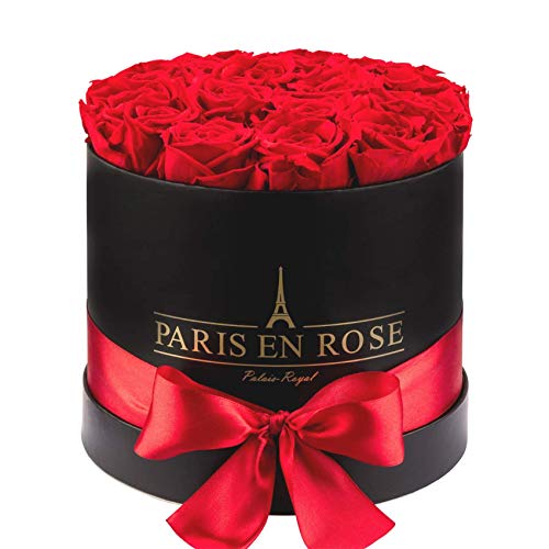 PARIS EN ROSE Rosenbox | mit 14 roten Infinity Rosen Größe XL | konservierte ewige Rose | Schwarze Box mit Schleife | 3 Jahre haltbar | Grußkarte von PARIS EN ROSE