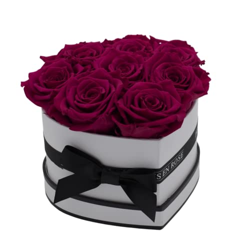 PARIS EN ROSE Rosenbox Herz in Pink | mit 8 konservierten Infinity Rosen in Größe XL | Ewige Rose | Box herzform weiß mit schwarz |3 Jahre haltbar | Grußkarte (Classique (8 Rosen), Pink) von PARIS EN ROSE