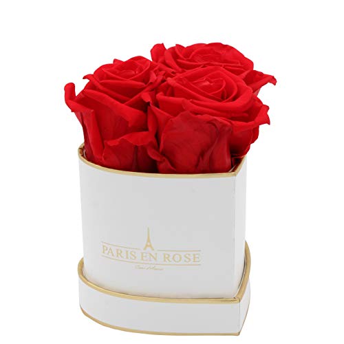 PARIS EN ROSE Rosenbox Herz | mit 3 roten Infinity Rosen Größe XL | herzförmige Box in Weiß mit Gold | ewige Rose | 3 Jahre haltbar | Grußkarte von PARIS EN ROSE