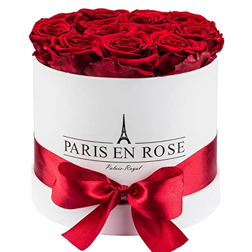 PARIS EN ROSE Rosenbox | mit 14 bordeaux-roten Infinity Rosen Größe XL | konservierte ewige Rose | weiße Box mit Schleife | 3 Jahre haltbar | Grußkarte von PARIS EN ROSE