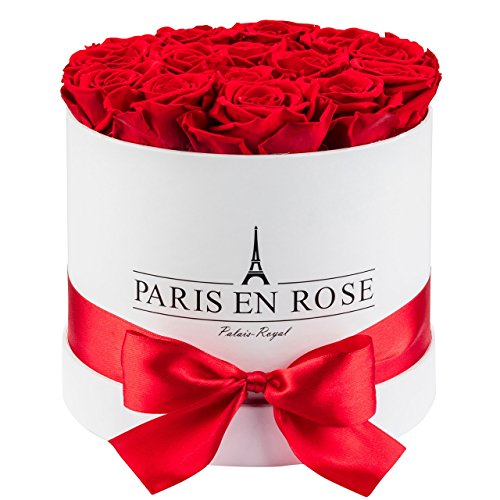 PARIS EN ROSE Rosenbox | mit 14 roten Infinity Rosen Größe XL | konservierte ewige Rosen | weiße Flowerbox mit Schleife | 3 Jahre haltbar von PARIS EN ROSE