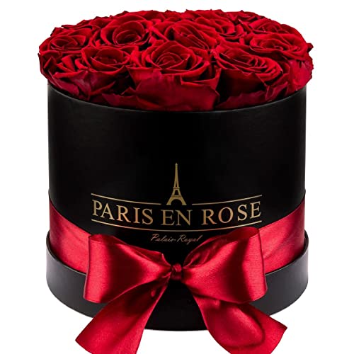 PARIS EN ROSE Rosenbox | mit 14 bordeauxrote Infinity Rosen Größe XL | konservierte ewige Rose | Schwarze Box mit Schleife | 3 Jahre haltbar | Grußkarte von PARIS EN ROSE