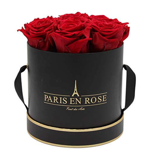PARIS EN ROSE Rosenbox | mit 9 Bordeaux-roten Infinity Rosen Größe XL| konservierte ewige Rose | runde Schwarz-Goldene Box | 3 Jahre haltbar von PARIS EN ROSE