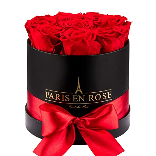 PARIS EN ROSE Rosenbox | mit 9 rote Infinity Rosen Größe XL | konservierte ewige Rose | Schwarze Box mit Schleife | 3 Jahre haltbar von PARIS EN ROSE