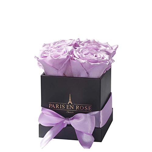 PARIS EN ROSE Rosenbox | mit Vier fliederfarbenen Infinity Rosen Größe XL | konservierte ewige Rose | eckige Schwarze Box mit Band | 3 Jahre haltbar von PARIS EN ROSE