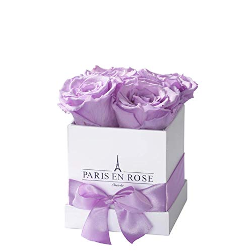 PARIS EN ROSE Rosenbox | mit Vier hell-violetten Infinity Rosen Größe XL | konservierte ewige Rose | eckige weiße Box mit Band | 3 Jahre haltbar von PARIS EN ROSE