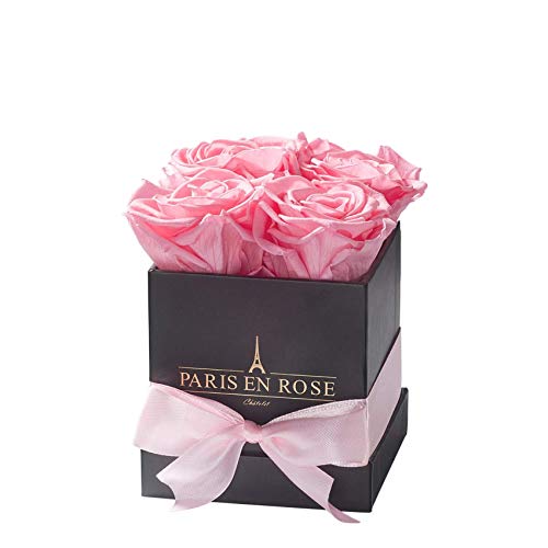 PARIS EN ROSE Rosenbox | mit Vier rosa Infinity Rosen Größe XL | konservierte ewige Rose | eckige Schwarze Box mit Band | 3 Jahre haltbar von PARIS EN ROSE