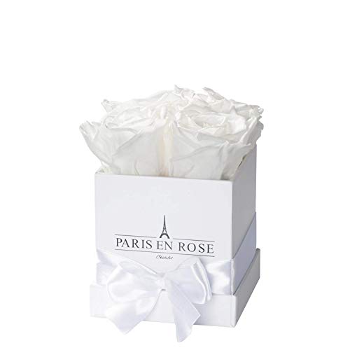 PARIS EN ROSE Rosenbox | mit Vier weißen Infinity Rosen Größe XL | konservierte ewige Rose | eckige weiße Box mit Band | 3 Jahre haltbar von PARIS EN ROSE