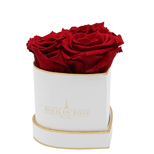 PARIS EN ROSE Rosenbox Herz | mit 3 Bordeaux-roten Infinity Rosen Größe XL | herzförmige Box in Weiß mit Gold | ewige Rose | 3 Jahre haltbar | Grußkarte von PARIS EN ROSE