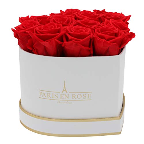 PARIS EN ROSE Rosenbox Herz | mit 13 roten Infinity Rosen Größe XL | herzförmige Box in Weiß mit Gold | ewige Rose | 3 Jahre haltbar | Grußkarte von PARIS EN ROSE