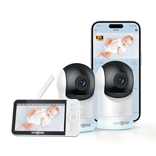 PARIS RHÔNE Babyphone mit 2 Kameras, 5" WiFi Babyphone mit APP, 2K UHD, Nachtlicht, Bewegungs-/Schreierkennung, Temperatur- und Luftfeuchtigkeitsüberwachung, Schlaflied von PARIS RHÔNE