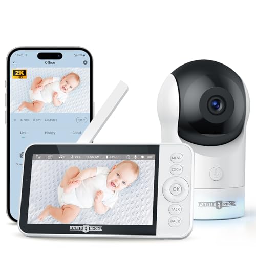 PARIS RHÔNE Babyphone mit Kamera und App, 2K HD 5 Zoll WiFi Baby Monitor, Nachtlicht, Schlaflieder, Weinen/Bewegungs/Geräuscherkennung, Temperatur und Feuchtigkeitsmessung von PARIS RHÔNE