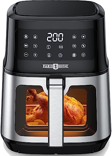 PARIS RHÔNE Heißluftfritteuse XXL mit Sichtfenster, 5L Fritteuse Heissluft, 8 Kochfunktionen Airfryer One-Touch-Bedienung, Fritöse mit Heißluft ohne Öl Spülmaschinenfest, Air Fryer Energieeinsparung von PARIS RHÔNE