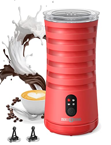 Paris Rhône Milchaufschäumer Elektrisch, 4 in 1 Milk Frother für Milchschaum warm & kalt, Automatischer Milchbehälter Anti-Rutsch Design, Kompakt-Milchaufschäumer für Kaffee, Latte, Cappuccino, Rot von PARIS RHÔNE