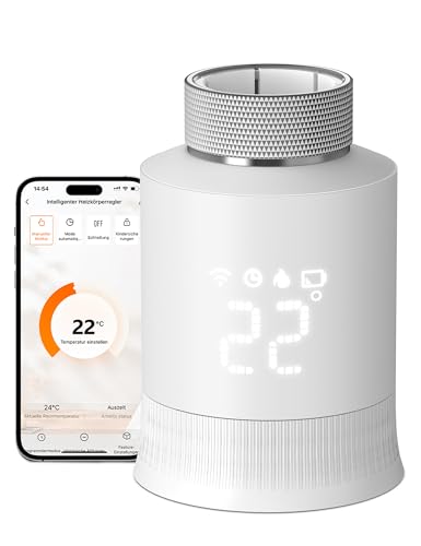 Smart Heizkörperthermostat, WLAN Thermostat Heizung per Tuya App mit Amazon Alexa und Google Assistant, LED-Display, Zigbee Programmierbar Heizungsthermostat, 6 Adapter Smart Heizkörperthermostat, WLAN Thermostat Heizung per Tuya App mit Amazon Alexa und Google Assistant, LED-Display, Zigbee Programmierbar Heizungsthermostat, 6 Adapter von PARIS RHÔNE