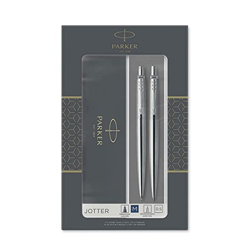 Parker Jotter Duo-Geschenkset mit Kugelschreiber und Druckbleistift (0,5 mm) | Edelstahl mit Chromzierteilen | Nachfüllmine mit blauer Tinte | Geschenkbox von PARKER