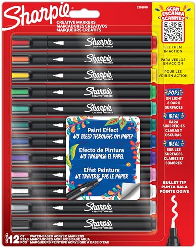 Sharpie Creative Marker Acryl-Farbstifte | Wasserbasierte Farbmarker mit Rundspitze | Schulsachen | gemischte Farben | 12 Stück von PARKER
