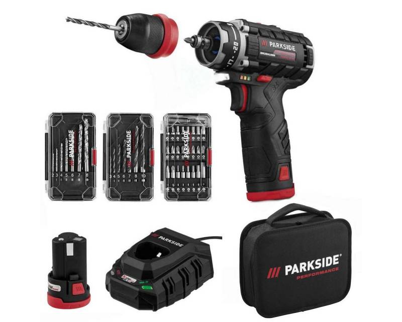PARKSIDE PERFORMANCE® Akku-Bohrschrauber Akkuschrauber PBSPA 12 +2 Akku+Ladegerät Bit Bohrer Set Tasche E4 von PARKSIDE PERFORMANCE®