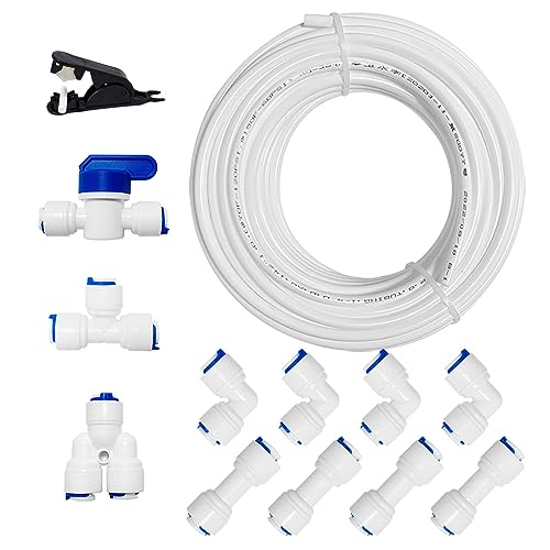 PAROAD 10 Meter Wasserzulaufleitung Universal Anschluss-Set für 1/4 (6,35mm) Zoll OD RO Wasserfilter kühlschrank mit Schlauchcutter, I + L+T+Y Form Schnellsteckverbinder, Inline Absperrventil von PAROAD