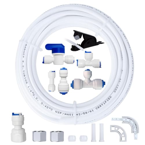 Universal Wasserzulaufleitung Anschlussset, für Osmoseanlage, Trinkwasser-Wasserhahn ohne Luftspalt, 10m 1/4" Schlauch mit Verbindern, T-Stücken, Absperrventil, Rohrschneider & Montagezubehör von PAROAD