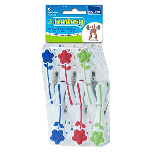 Set mit 6 Wäscheklammern mit rutschfestem Gummi Fantasy, Set von 6 Wäscheklammern, Wäscheklammern Fröbelsterne, Wäscheklammern Schließe Umschlag mit Feder rostfrei, Wäscheklammern Mehrzweck hohe Halt, Art. 364 Parodi von PARODI & PARODI