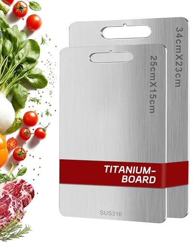 2 Stück Titan Schneidebrett, S316 Schneidebrett Edelstahl, BPA-freies Doppelseitiges Lebensmittel Titanium Cutting Board, ideal für Fleisch, Brot, Gemüse & Obst 2 Stück Titan Schneidebrett, S316 Schneidebrett Edelstahl, BPA-freies Doppelseitiges Lebensmittel Titanium Cutting Board, ideal für Fleisch, Brot, Gemüse & Obst von PARPAT