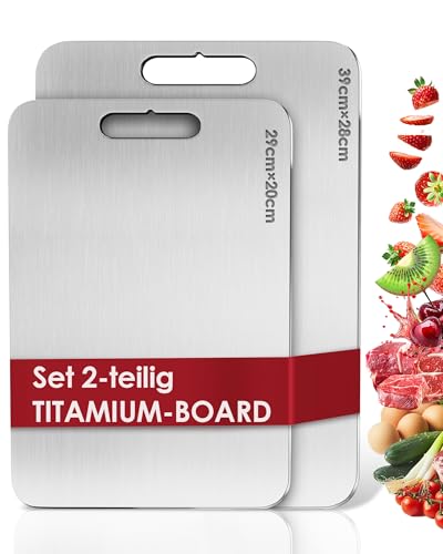 2 Stück Titan Schneidebrett, S316 Schneidebrett Edelstahl, BPA-freies Doppelseitiges Lebensmittel Titanium Cutting Board, ideal für Fleisch, Brot, Gemüse & Obst 2 Stück Titan Schneidebrett, S316 Schneidebrett Edelstahl, BPA-freies Doppelseitiges Lebensmittel Titanium Cutting Board, ideal für Fleisch, Brot, Gemüse & Obst von PARPAT