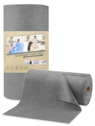Mikrofasertücher Reinigungstücher, 50 Stück Pro Rolle Abreißbare Putzlappen, Wiederverwendbar Microfasertücher, Fusselfrei Microfaser Putztuch für Küche, Bathroom, Auto (30x30cm-Dunkelgrau) von PARPAT