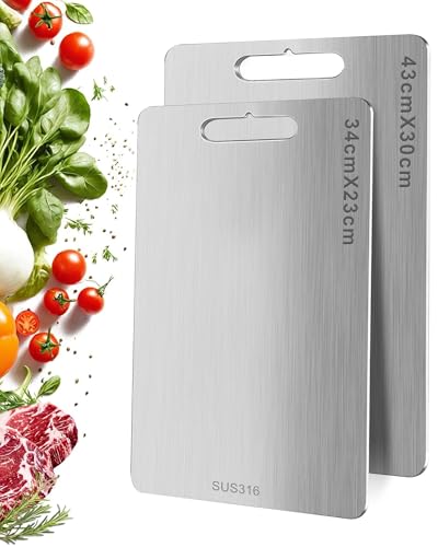 Titan Schneidebrett, S316 Schneidebrett Edelstahl, BPA-freies Doppelseitiges Lebensmittel Titanium Cutting Board, ideal für Fleisch, Brot, Gemüse & Obst von PARPAT