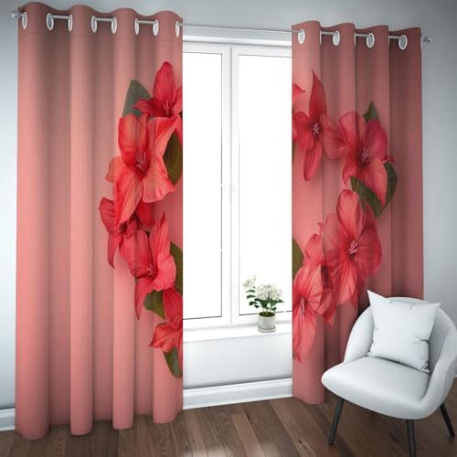 PARREN Boho minimalistische Verdunkelungsvorhänge rote Tropische Pflanze Blumen Kranz Privatsphäre Licht blockierende Vorhänge für Schlafzimmer Esszimmer Bauernhaus W140xL290cm 2 Stück von PARREN