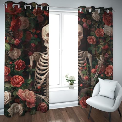 Exotischer Stil Verdunkelungsvorhang Blumen Wohnzimmer Fenster Vorhang Vorhänge Blumen & Totenkopf Muster Öse Sichtschutz Vorhänge 2 Paneele 80x120cm von PARREN