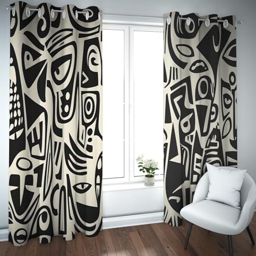 PARREN Gothic Exotischer Stil Verdunkelungsvorhänge Abstraktes Gesicht Geometrisches Graffiti Mikrofaser Vorhänge für Wohnzimmer Bauernhaus Raumverdunkelung W132xL214cm 2 Stück von PARREN