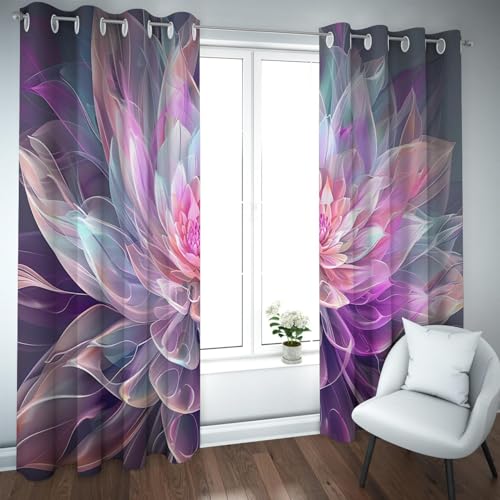 PARREN Moderne Ästhetik Stoffe Vorhänge Bunte Lotus Seerose Verdunkelung Fenster Thermische Vorhänge für Bauernhaus Kinderzimmer Balkontür W132xL183cm 2 Stück von PARREN