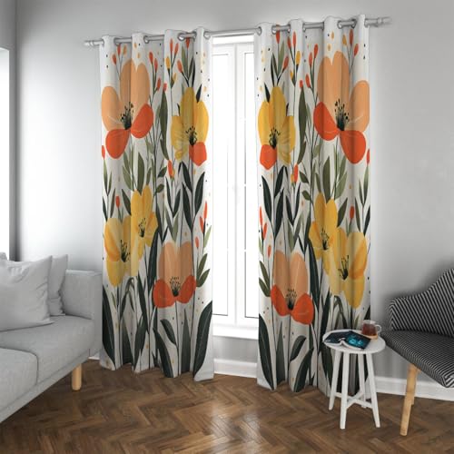 PARREN Rustikale Retro-Verdunkelungsvorhänge Bunte botanische Blumenblätter Thermovorhänge für ganzjährige Schlafzimmerfenster Lärmreduzierung extra breit W200xL245cm 2 Stück von PARREN