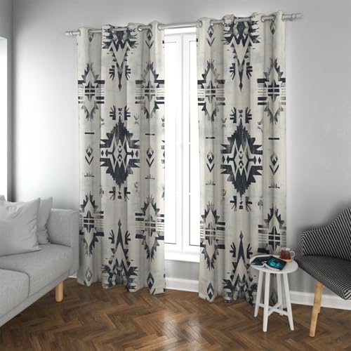 Retro Minimalistische Verdunkelungsvorhänge Abstraktes geometrisches Design Wärmeisolierte Tülle Sichtschutzvorhänge für Schlafzimmer Wohnkultur Extra lang W140xL280cm 2 Stück von PARREN