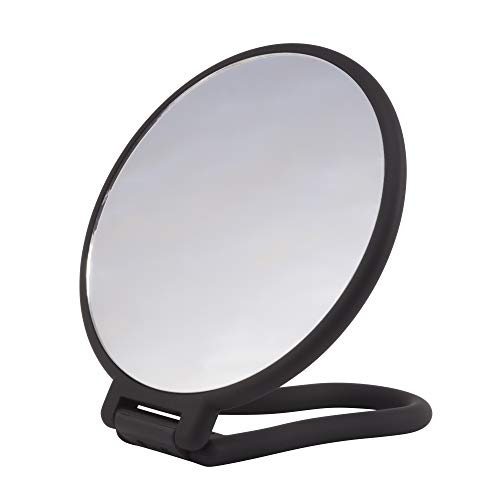 PARSA Beauty Kosmetikspiegel rund (schwarz 14,5 x 14cm) – Kleiner Spiegel zum Hängen, Stellen und als Handspiegel – doppelseitig mit Soft-Touch Finish – normal und 3-Fach Vergrößerungsspiegel von PARSA Beauty
