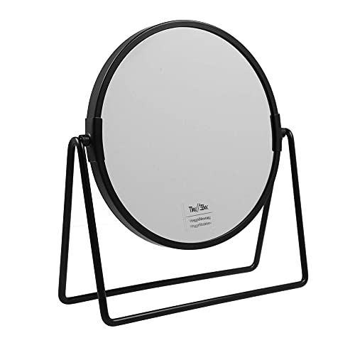 PARSA Beauty Kosmetikspiegel rund (schwarz matt 17cm) – Kleiner Spiegel doppelseitig – normal und 3-Fach Vergrößerungsspiegel – Standspiegel klein – Rasierspiegel – Schminkspiegel schwarz von PARSA Beauty