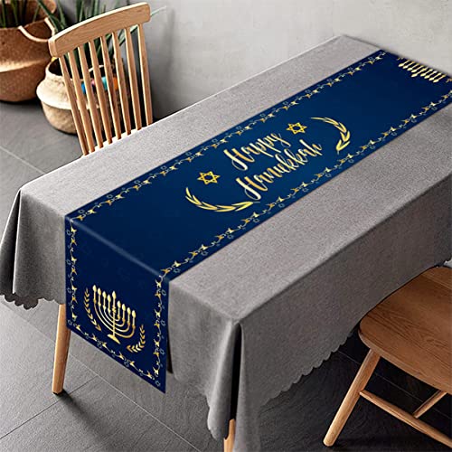 Happy Hanukkah Tischläufer Tischdekorationen – jüdische Chanukah Dreidel Memorah hebräische Tischküche Esszimmer Dekorationen 2022 Party Supplies Dekorationen, 13,8 x 71 cm von PARSUP