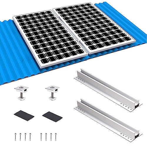 Befestigung Solarmodul, Solarpanel Alu Trapezblech PV Befestigungsschiene für Blechdach Flachdach, Verbinden 2 Solarmodul, für 35-40MM Dicke Module, Schiene 20CM *2+ Mittelklemme *2 von PARTSEE