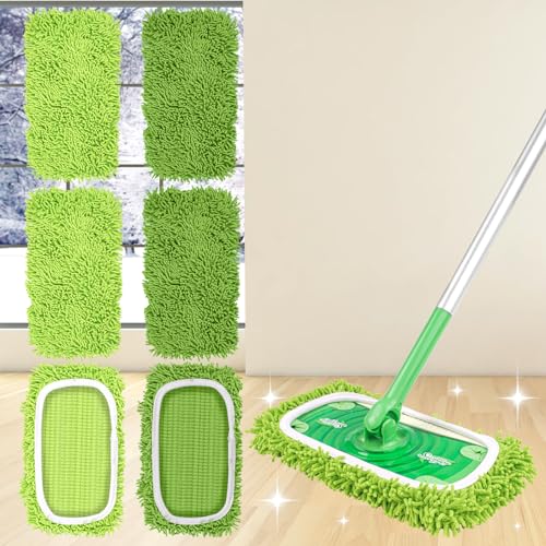 PARTSEE Bodentücher Trocken / Feuchte für Swiffer Bodenwischer, Wiederverwendbar Waschbaren Chenille Bodenwischtücher Nachfüllpack für Swiffer Feuchte Bodentücher für Alle Bodenarten (6 StüCk) von PARTSEE