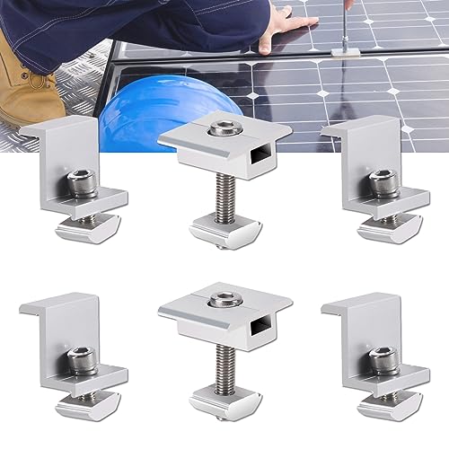 PARTSEE Solarmodul Halterung Mittelklemmen Endklemmen 30mm Kit, 6 Stück Verstellbare Aluminiumlegierung T-förmige Modulklemmen Solar, PV Modul Befestigung Flachdach Balkon Blechdach von PARTSEE