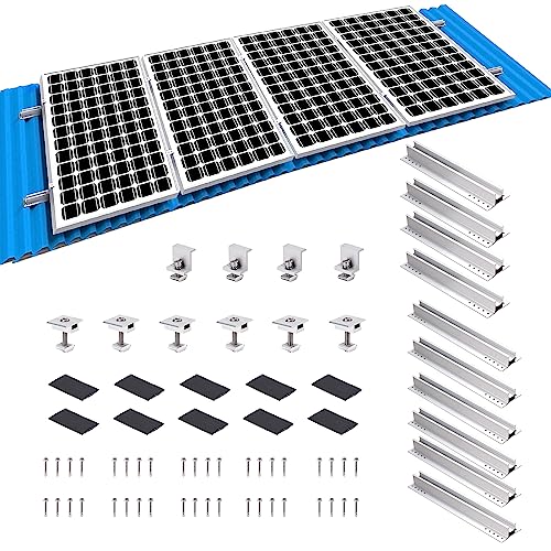 Solarmodul Halterung Kit, Solarpanel Alu Trapezblech PV Befestigungsschiene für Blechdach Flachdach, Verbinden 4 Solarmodul, für 35-40MM Dicke Module (Schiene 20CM*4+30CM*6+Endklemme*4+Mittelklemme*6） von PARTSEE